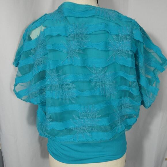 Chico's 1 Touch Of Cool Leafy Overlay Banded Sheer Boho Preppy NWT - Picture 4 of 9